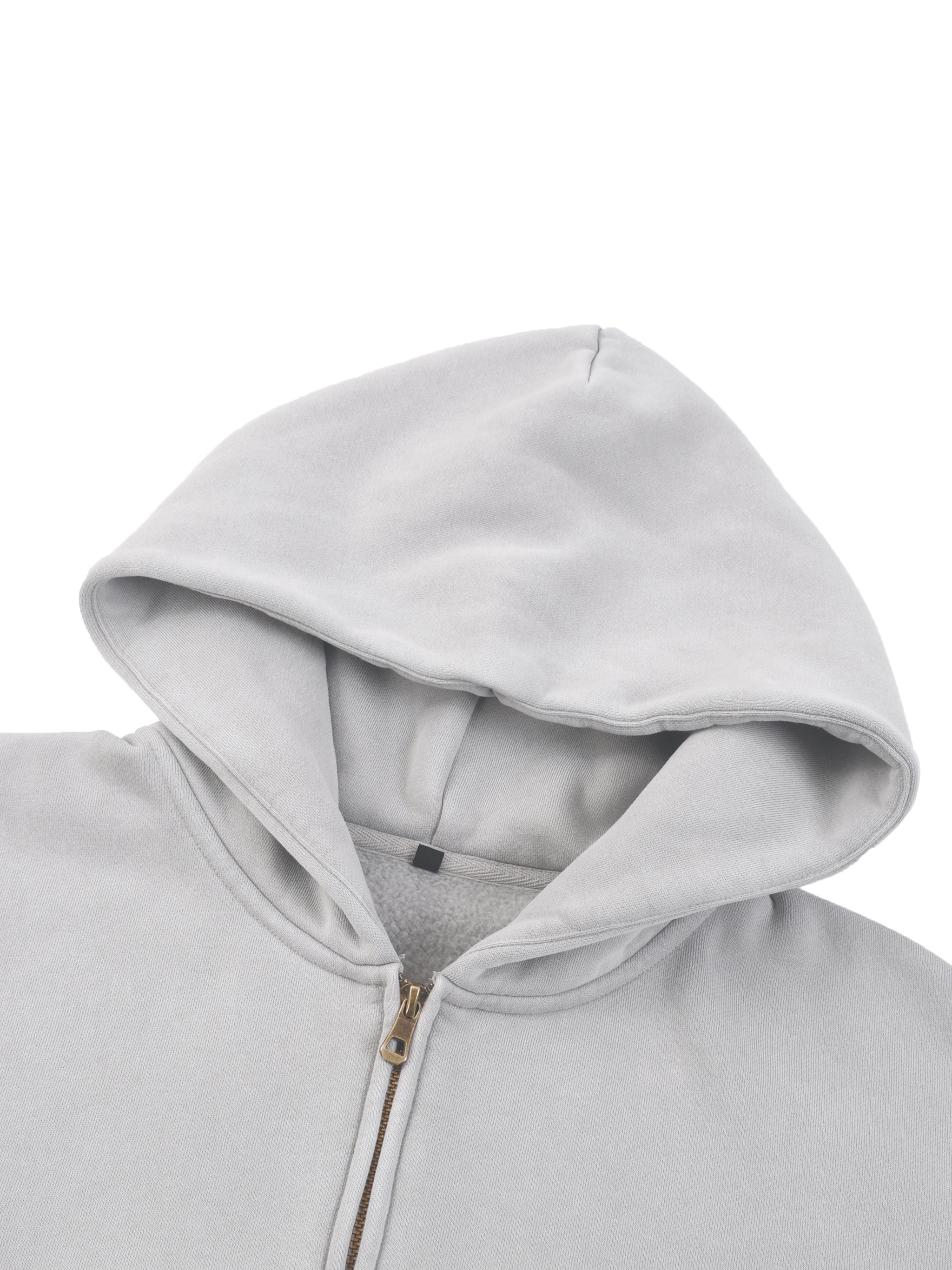 GREY - BOXY ZIP-UP FLEECE HOODIE