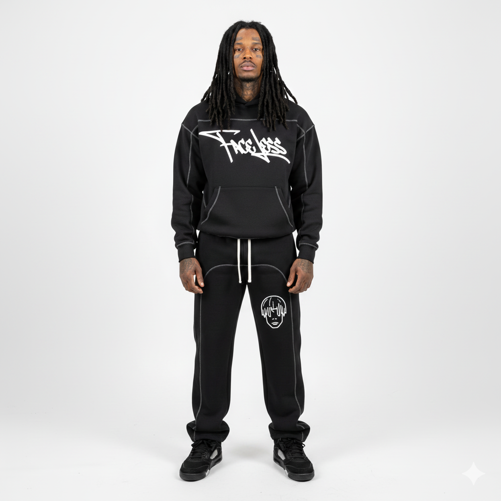 BLACK - CONTRAST-STITCHED BOXY FLEECE HOODIE