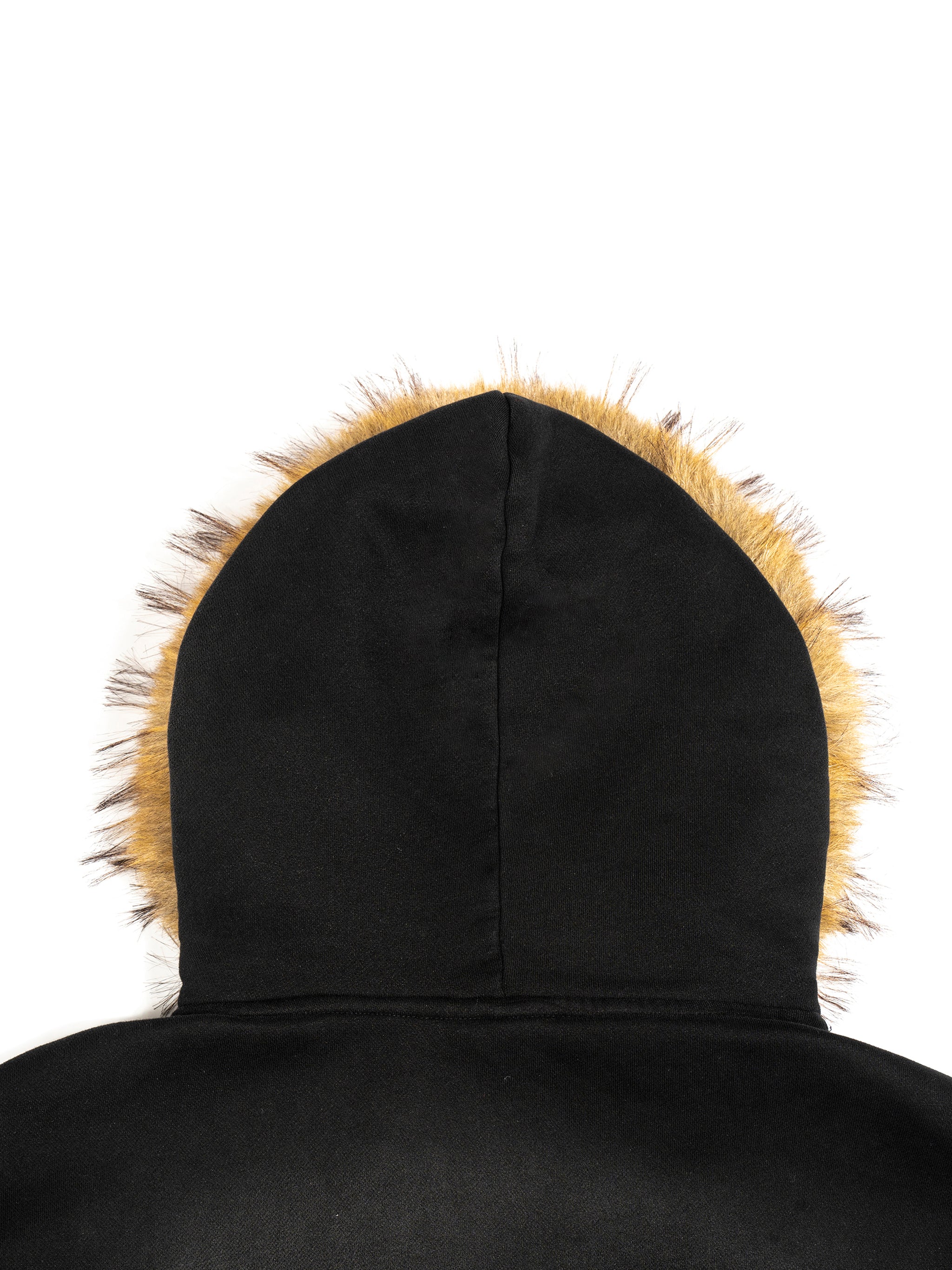 BLACK- DETACHABLE FUR HOOD ZIP-UP BOXY FLEECE HOODIE