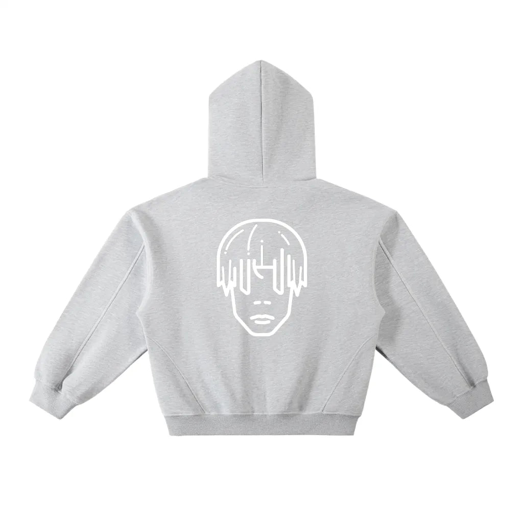 GREY - CONTRAST-STITCHED BOXY FLEECE HOODIE